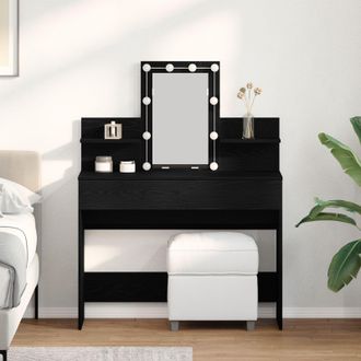 Berkfield Home Dressing Table with LED Black Oak 100x40x130 cm | Size: 100 x 40 x 130 cm