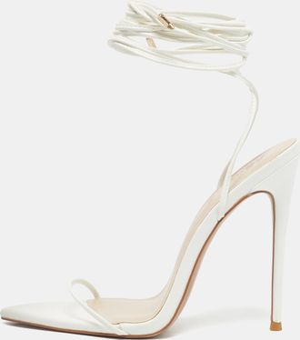 Femme LA White Leather Ankle Tie Up Sandals