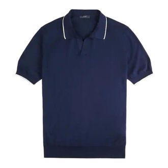 Fay Polo Shirts, male, Blue, Size: XL Short-sleeved Polo Shirt with V-neck