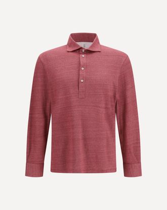 Brunello Cucinelli Long-sleeve Polo in m&eacute;lange linen and cotton jersey Male M
