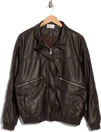 Vigoss Washed Faux Leather Dad Bomber Jacket in Chocolate at Nordstrom Rack, Size X-Large
