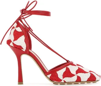 Bottega Veneta Red Two-tone Stretch Crochet Heels