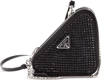 Prada Triangle Double Pouch Crystal Embellished Satin Mini crossbody bag - Nero