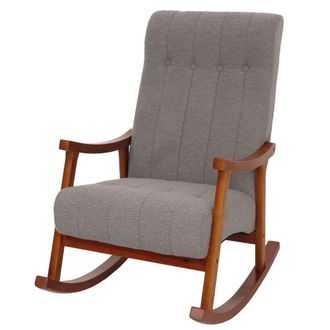 Hhg Nunca Usado] Silla Mecedora Hhg 862, Sill&oacute;n Relax, Madera Mvg, Tejido Boucl&eacute; (450 G/m&sup2;), Gris, Estructura Con Acabado En Nogal