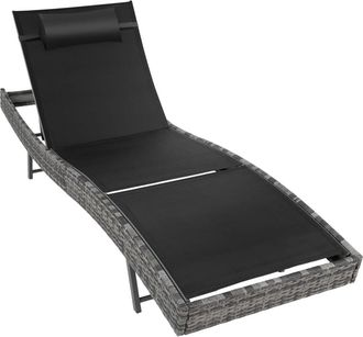 TecTake Tumbona de rat&aacute;n ajustable en 6 posiciones y coj&iacute;n gris jaspeado