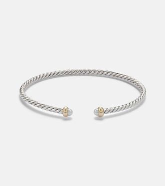 David Yurman Pulsera Micro Cable Flex de plata de ley y oro de 14 ct con perlas
