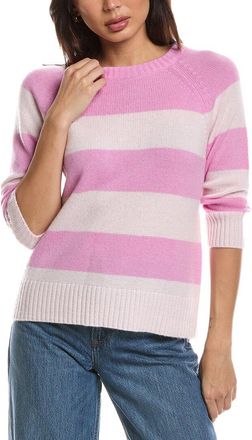 Fort&eacute; Cashmere 3/4-Sleeve Wide Stripe Crewneck 100% Cashmere Sweater