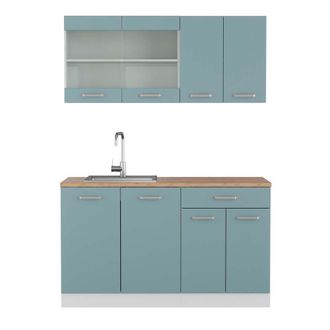 Vicco Cocina Vers&aacute;til R-line, Azul-gris-blanco, 140 Cm, Et Roble