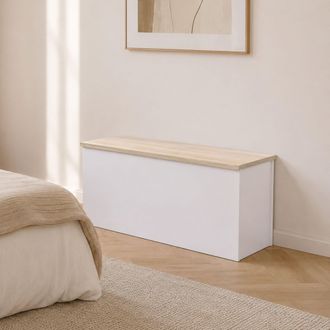 Dmora Ba&uacute;l Ditalen, Caja De Almacenamiento Multiusos Espaciosa, Cofre Moderno, 100% Made In Italy, 90x45h45 Cm, Blanco Y Roble, - Dmora