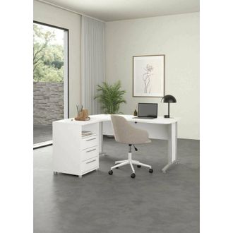 Dmora Escritorio Sidonia, Escritorio Multiusos, Mesa De Oficina Para Pc, El Plan De Trabajo, 159x150 H75 Cm, Blanco Y Gris - Dmora