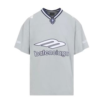 Balenciaga T-Shirts, male, Gray, S, 3B Football V-neck T-shirt Oversized