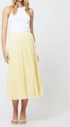 French Connection Sunburst Pleat Crepe Skirt In Cornsilk Yellow