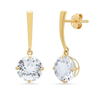 MAX + STONE 14k Yellow or White Gold 8mm Solitaire Gemstone Round Drop Dangle Earrings