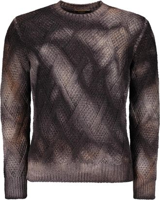 Moorer Tie-dye Sweater - Heren - Ronde hals truien - Bruin - 2XL - Wol - Truien & Vesten