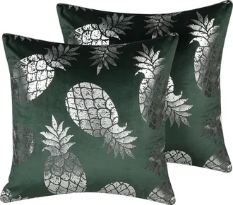 Beliani Conjunto De Cojines Decorativos Con Patr&oacute;n De Pi&ntilde;a Verde 45 X 45 Cm Decoraci&oacute;n Glamour Astilbe