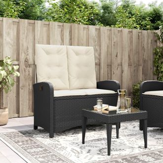 vidaXL Vidaxl - Sill&oacute;n Reclinable De Jard&iacute;n Con Cojines Rat&aacute;n Sint&eacute;tico Negro