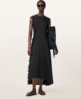 AllSaints Linen Lyra Linen Midi Dress, Size: UK 16/US 12