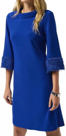 Joseph Ribkoff Cowl Neck Fringe Cuff A-Line Mini Dress In Royal Sapphire