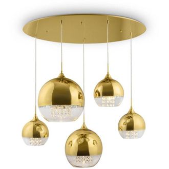 Maytoni Lampadario Contemporaneo Fermi Metallo Oro 5 Luci Diffusori Vetro e Metallo