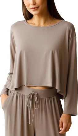 Kindred Bravely Aria Casual Long Sleeve Cropped Top in Taupe at Nordstrom, Size X-Large
