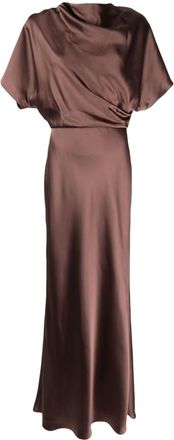 Amsale draped satin gown - women - Polyester - 12 - Brown