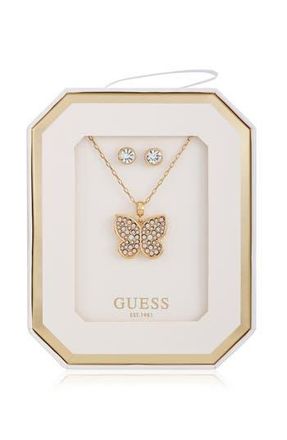 Guess Butterfly Pendant Necklace & Stud Earrings Set in Gold at Nordstrom Rack