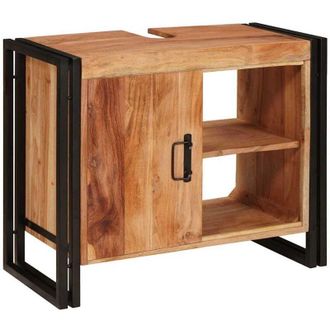 vidaXL Mobile sottolavabo con porta Legno Massello di Acacia, Ferro - Vidaxl