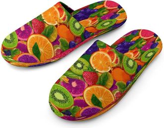 Generic Colorful Tropical Fruit Mens Cozy Memory Foam Slippers Warm Cotton House Shoes Comfy Slipper for Indoor Outdoor