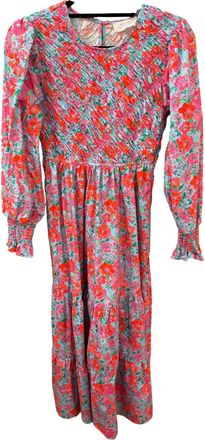 Peach Love California Womens Floral Smock Midi Dress In Pink Multi