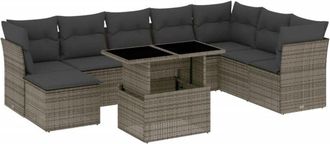 vidaXL Vidaxl - Set De Muebles De Jard&iacute;n 9 Pzas Y Cojines Rat&aacute;n Sint&eacute;tico Gris