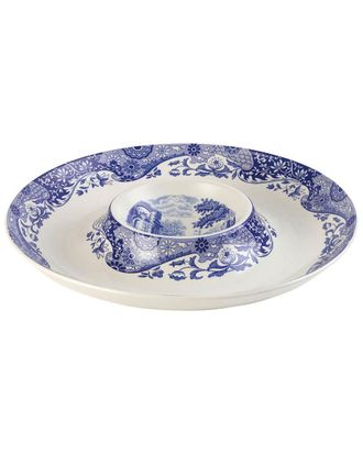 Spode Blue Italian 14.5In Chip & Dip Bowl