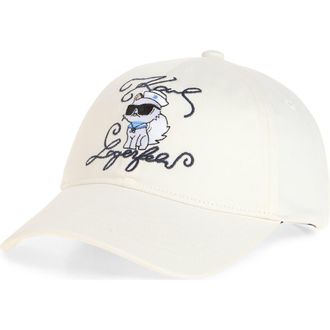 Karl Lagerfeld Admiral Choupette Denim Baseball Cap in White at Nordstrom Rack