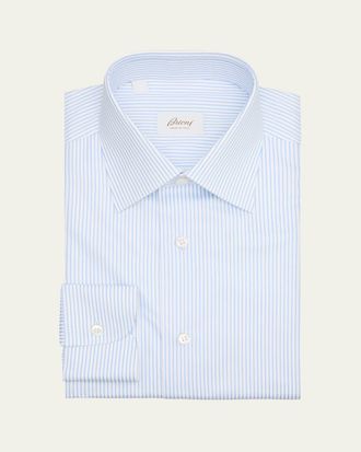 Brioni Mens Cotton Stripe Dress Shirt