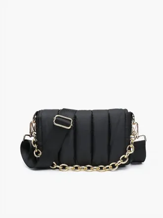 Jen & Co. Womens Lala Quilted Chain Crossbody Purse In Black
