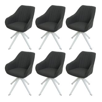Hhg Hhg - Juego De 6 Sillas De Comedor 786, Silla De Cocina Silla Con Reposabrazos, Giratoria Tela/textil, Gris Oscuro
