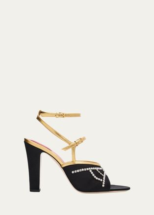 Valentino Garavani 100mm VLogo Embellished Satin and Metallic Leather Pumps