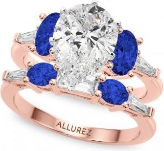 Allurez Pear Lab Grown Diamond & Oval Blue Sapphire Bridal Set 14K Rose Gold (5.17ct)