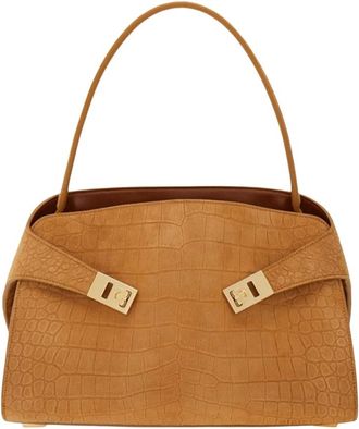 Ferragamo Handbags, female, Brown, Size: ONE SIZE Hug Soft Suede Shoulder Bag
