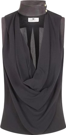 Elisabetta Franchi Mouwloze blouse met gedrapeerde col - Dames - Tops zonder mouwen - Zwart - L - Satijn - Tops