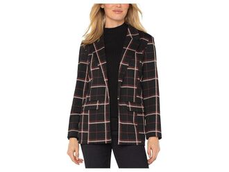 Liverpool L.A. Tattersall Plaid Knit Jacquard Boyfriend Blazer Womens Jacket Black/Red Tattersall Plaid : XS