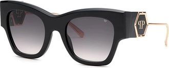 Philipp Plein Philipp Plein Sunglasses Square Full Rim, Black/gold Frame And Grey Gradient Lens Spp120M0700