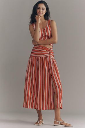 Maeve Ruched Split Midi Skirt