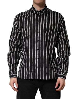 Dolce & Gabbana Black Stripes Cotton Men Formal Dress Mens Shirt