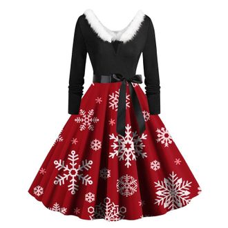 Generic Black Dress for Women, Womens Christmas Snowflakes Xmas Red Dresses for Women UK Christmas Maxi Dress Dresses UK Plus Size Sexy Costume Mrs Outfit