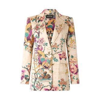 Roberto Cavalli Blazers, female, Multicolor, Size: 2XS Silk Oriental Bird Print Blazer