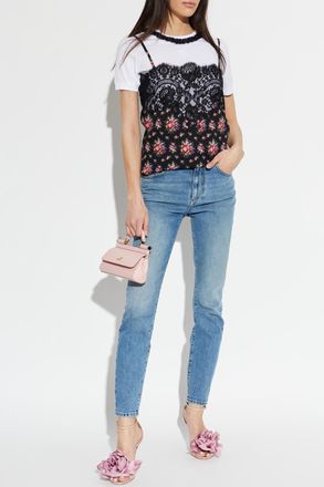 Dolce & Gabbana Strappy Top With Floral Motif, Womens, Black