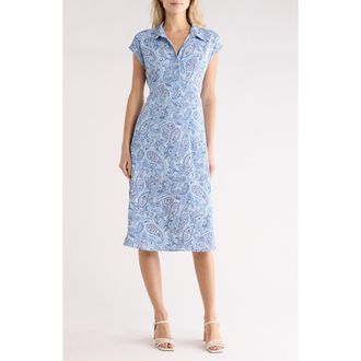 Lucky Brand Tie Waist Midi Shirtdress in Light Blue Paisley at Nordstrom Rack, Size Medium