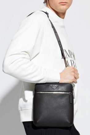 Emporio Armani Shoulder Bag With A Logo-shaped Appliqu&eacute;, Mens, Black