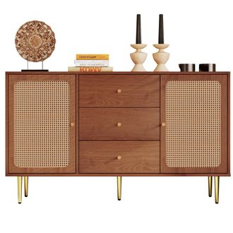 STILVORA C&oacute;moda Con 2 Puertas Y 3 Cajones, Estante Ajustable, Estilo Vintage, En Madera Y Metal, 150&times;40&times;90 Cm, Nogal