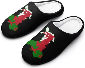 Generic Flag Map of Wales Cotton Slippers for Women Memory Foam Comfy House Shoes with Anti-Skid Rubber Sole